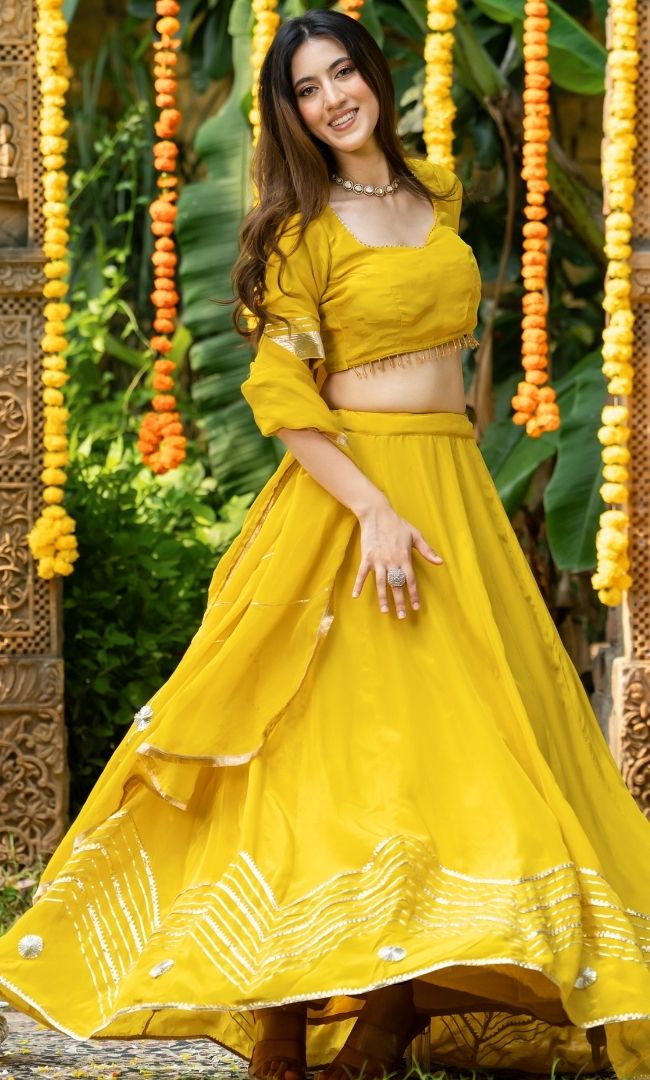 Agni Yellow Crepe Lehenga Set