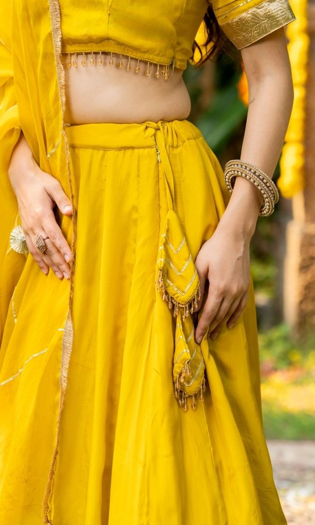 Agni Yellow Crepe Lehenga Set