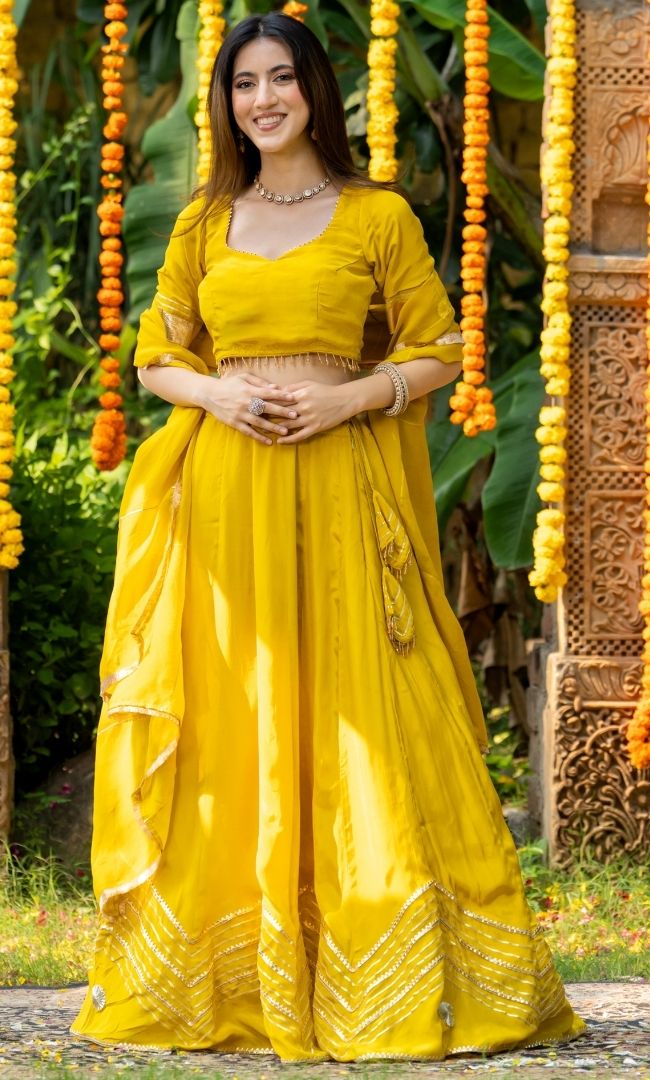 Agni Yellow Crepe Lehenga Set