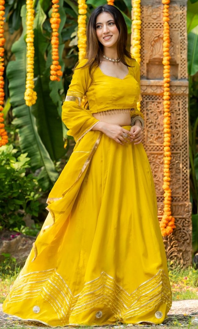 Agni Yellow Crepe Lehenga Set