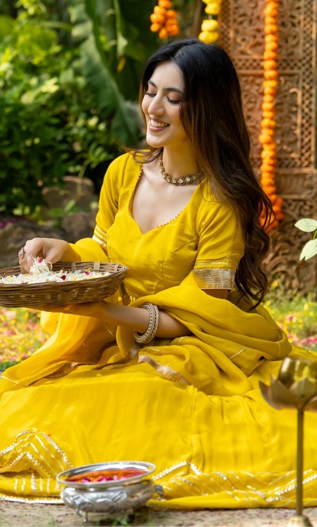 Agni Yellow Crepe Lehenga Set