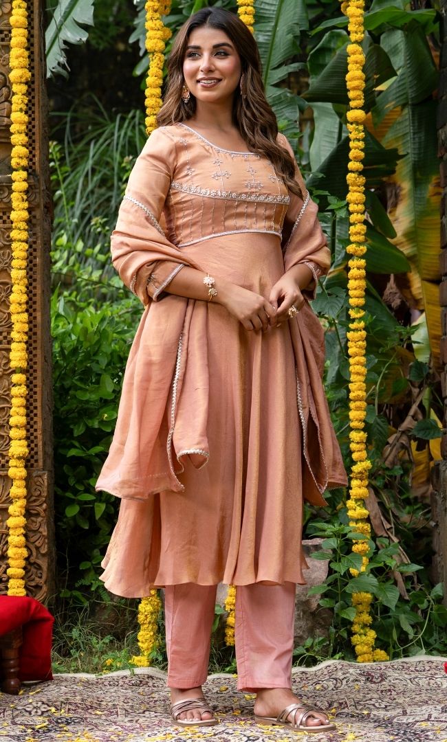 Adhira Peach Anarkali Set