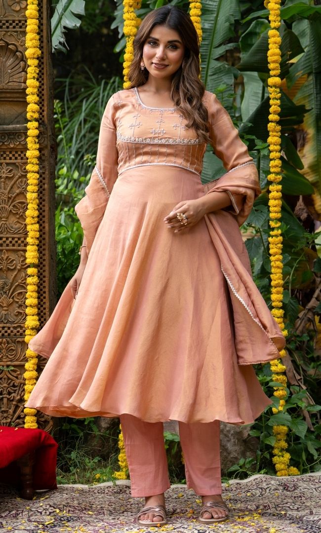 Adhira Peach Anarkali Set