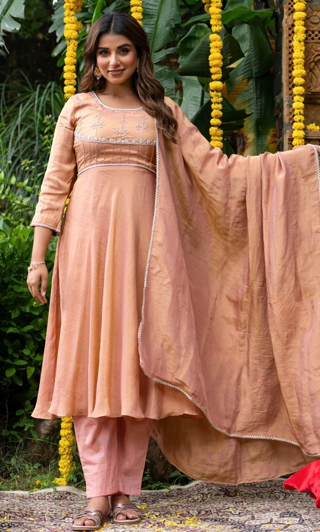 Adhira Peach Anarkali Set