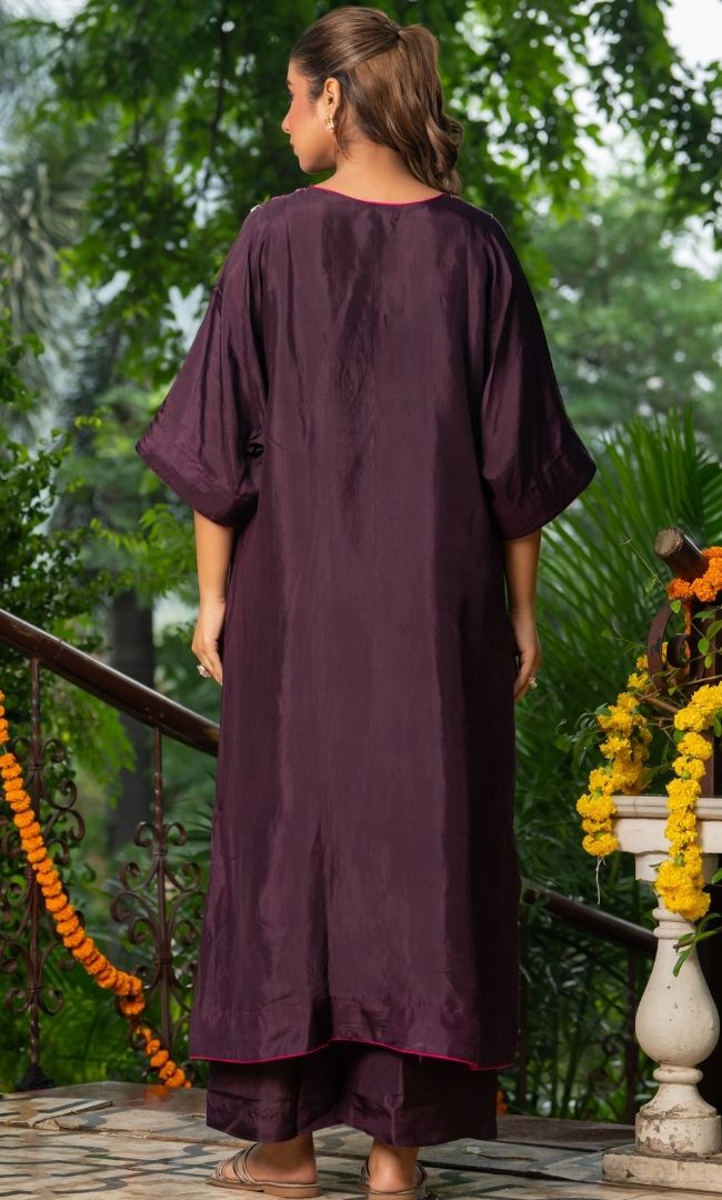 Afreen Wine Kaftan Suit Set