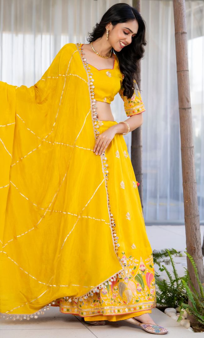 Aarzoo Yellow Tissue Lehenga