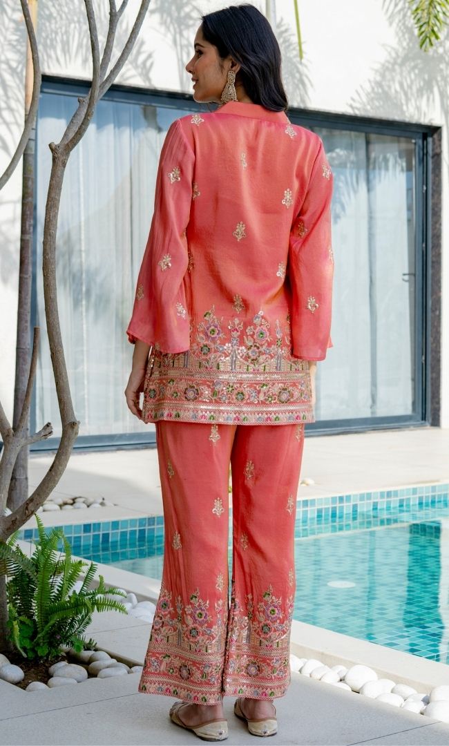Anjum Zari Peach Set