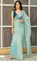 Arctic Blue Feather Handwork Saree