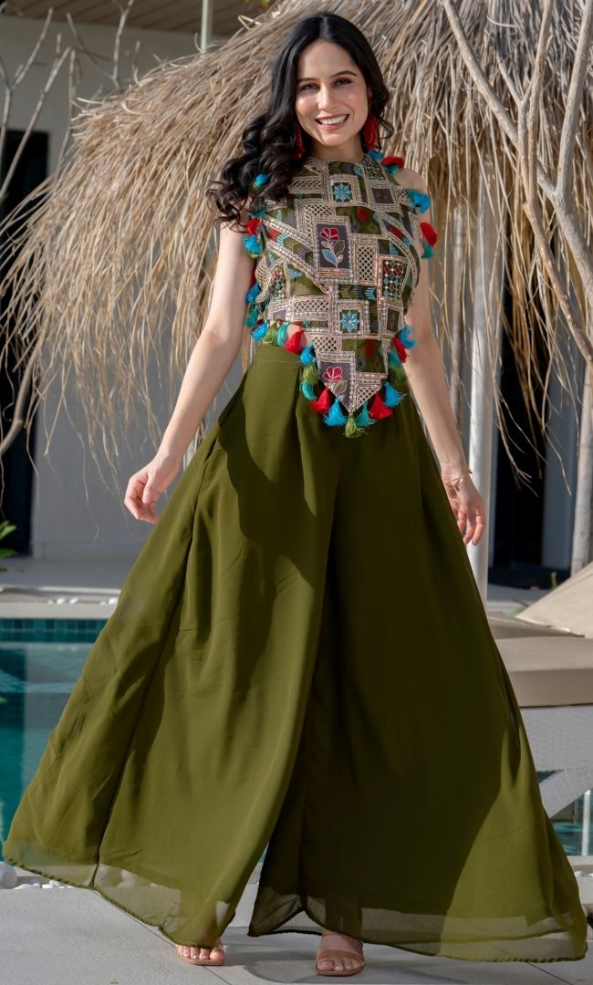Arsh Green Top With Palazzo Set