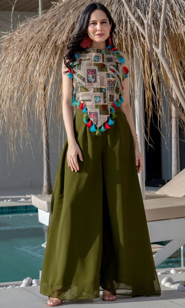 Arsh Green Top With Palazzo Set