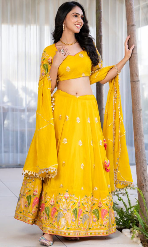Aarzoo Yellow Tissue Lehenga