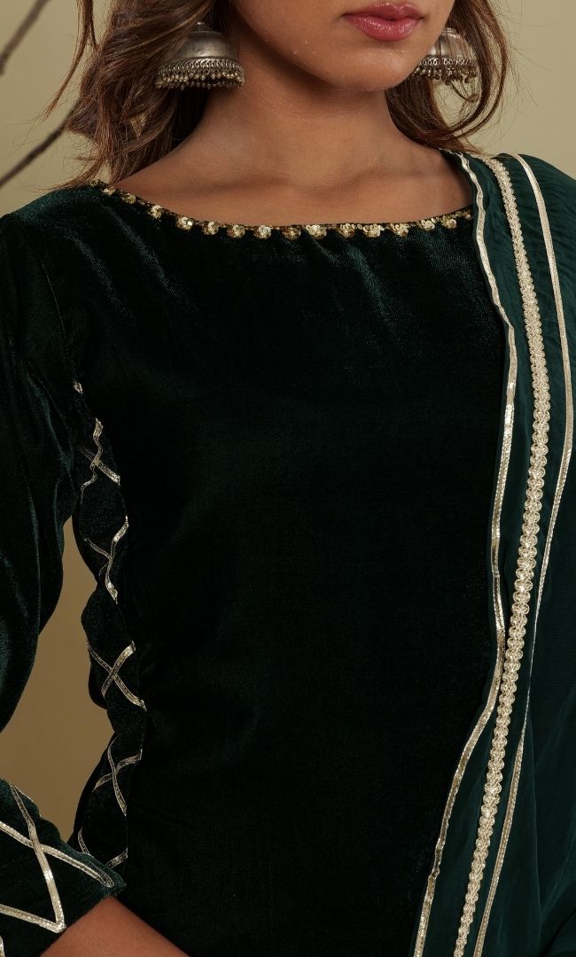 Basil Green Velvet Kurta Set