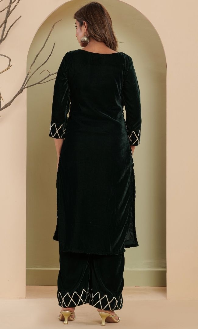 Basil Green Velvet Kurta Set