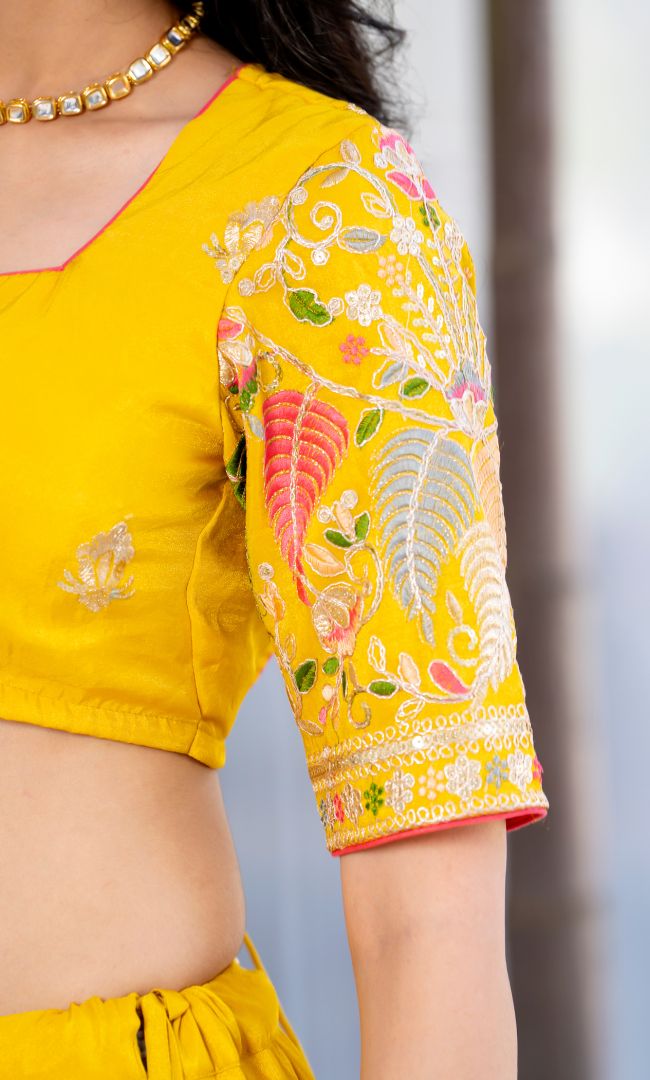 Aarzoo Yellow Tissue Lehenga